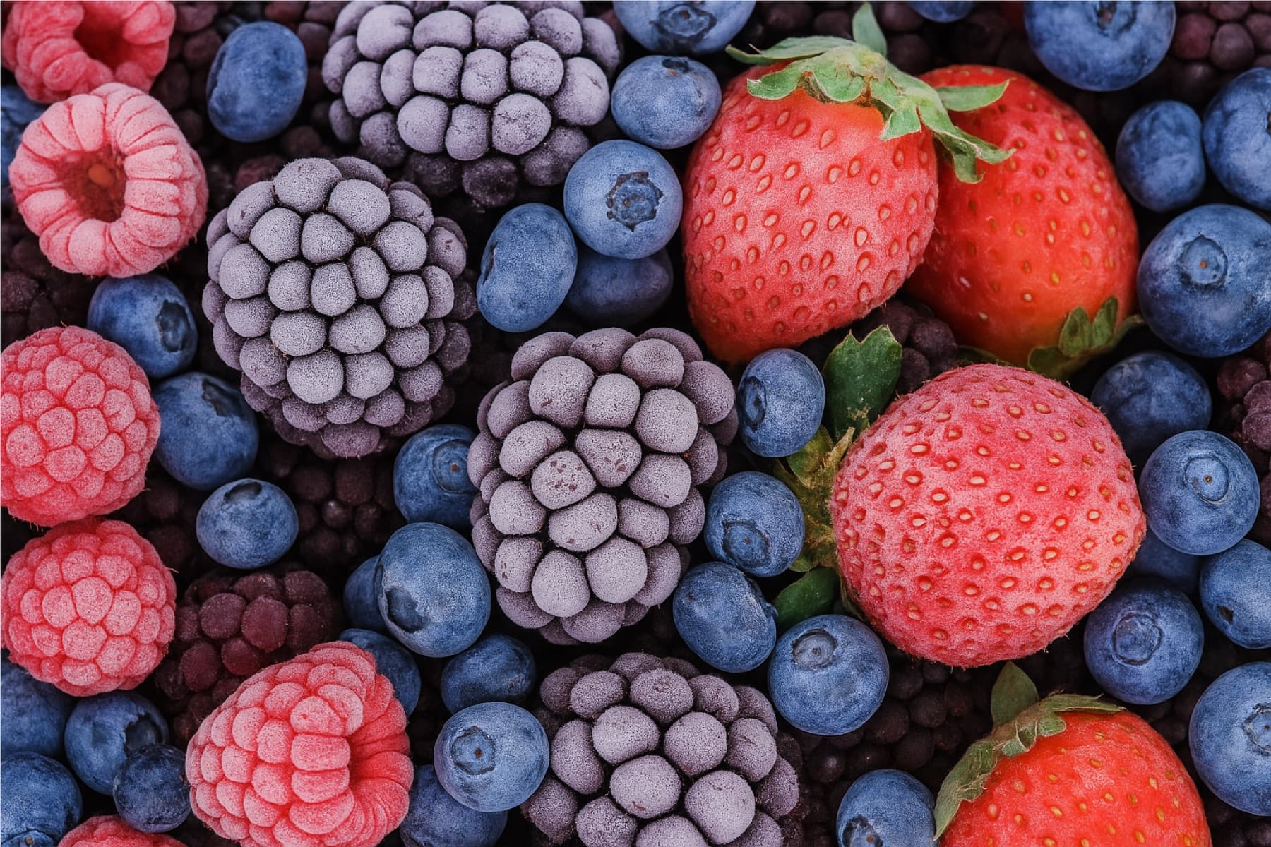 Frozen strawberries, raspberries, blackberries and blueberries
